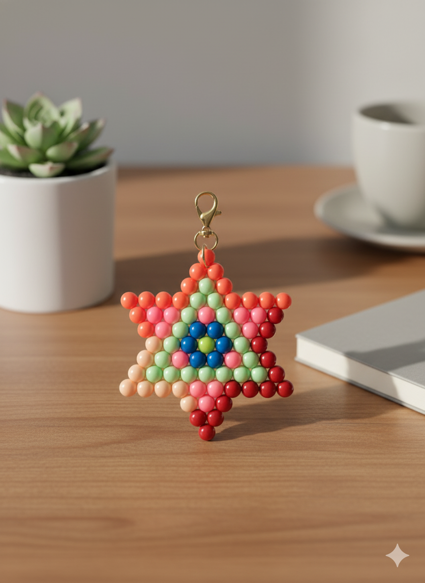 Handmade Beaded Star Keychain – Glossy Premium Finish
