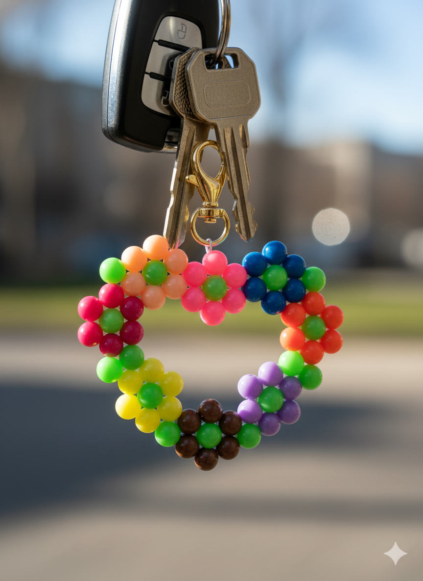 Handmade Beaded Heart Keychain – For Couples & Friends
